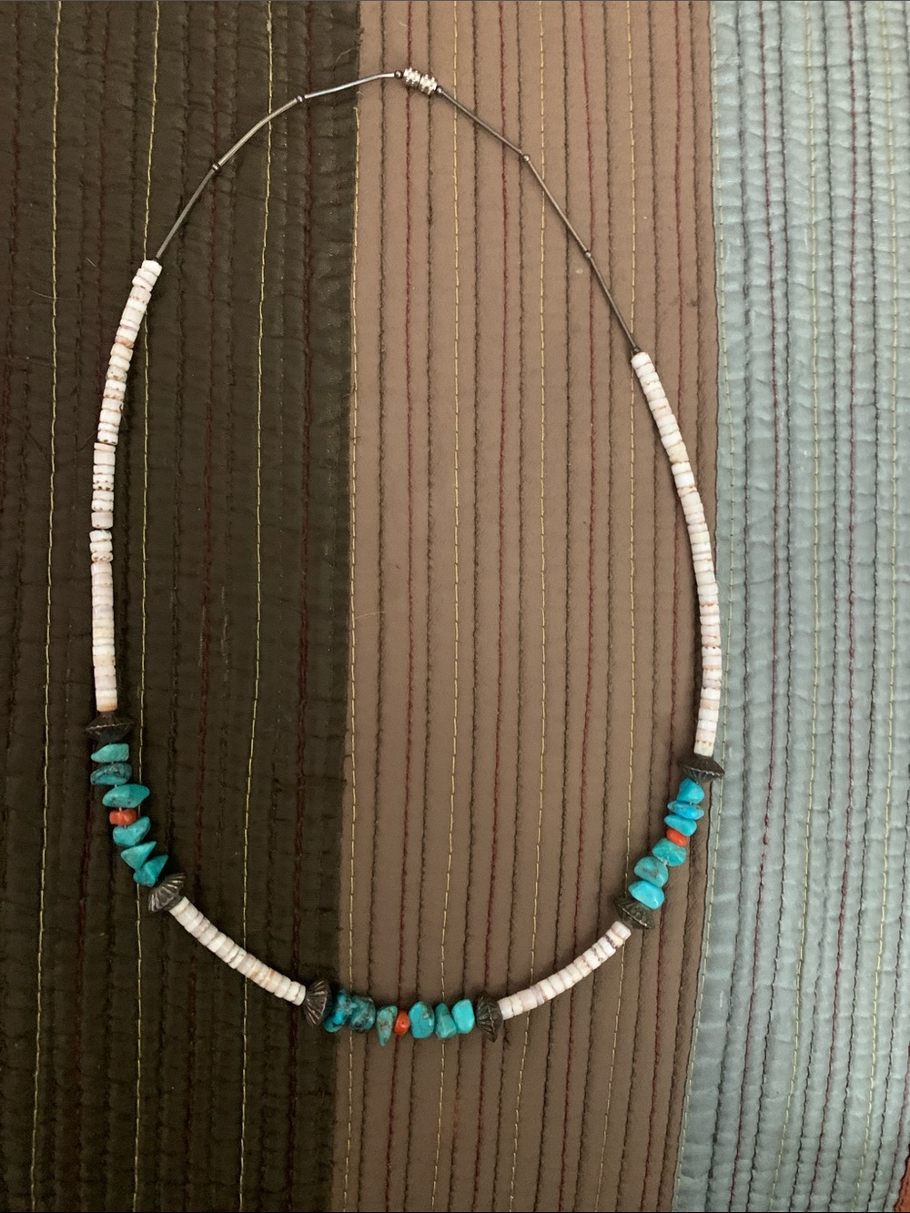 Sterling Silver/Turquoise/Heishi Bead/Coral necklace

20”
